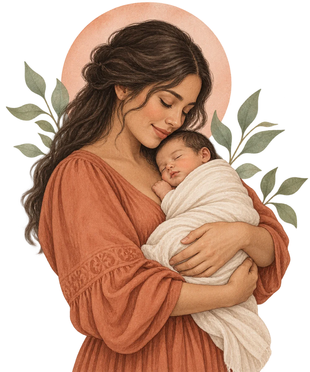 Ilustración de una madre abrazando a su bebé